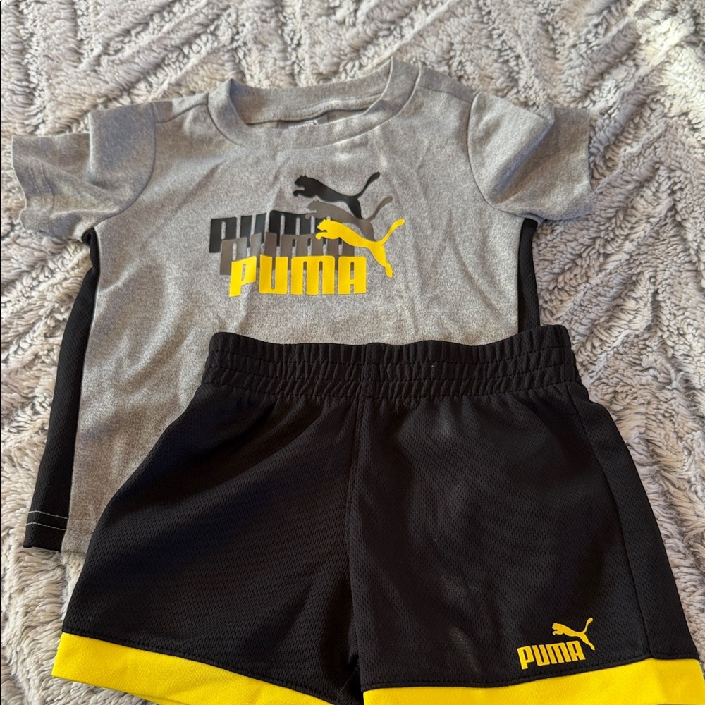 Puma Gray and Black Toddler Set with Yellow Accents
